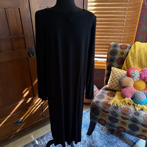 Eileen Fisher Simple Black Long Sleeve Dress Size Large - Picture 4 of 7